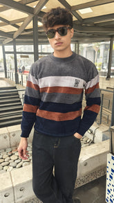 Men imported gray brown blue sweater